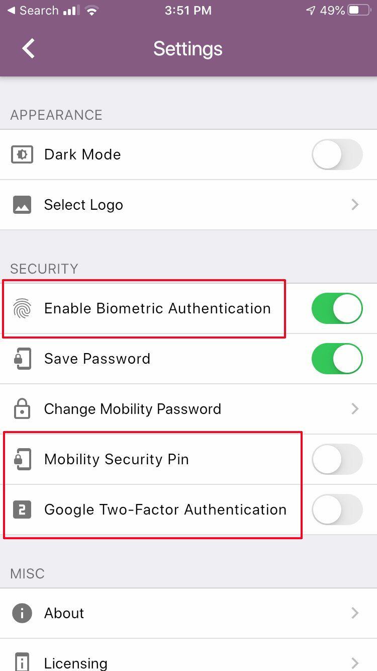 User security options